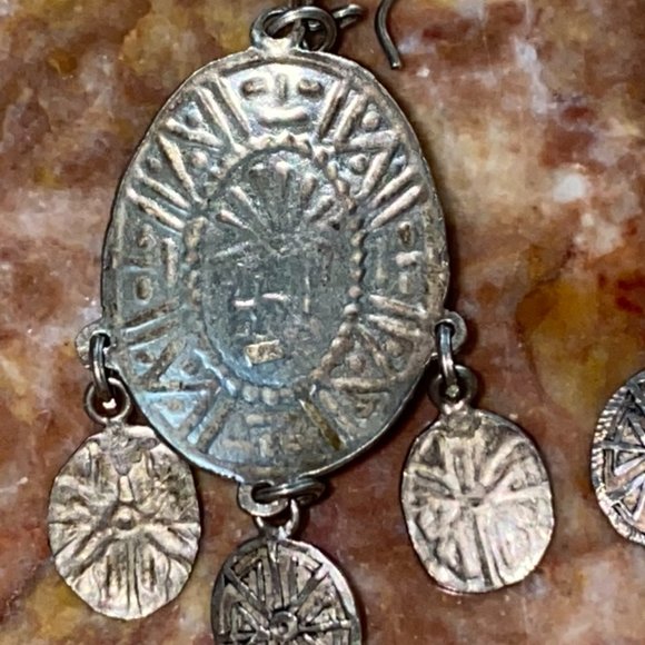 Native American Azurite Malachite 925 Earrings VTG - Picture 4 of 10